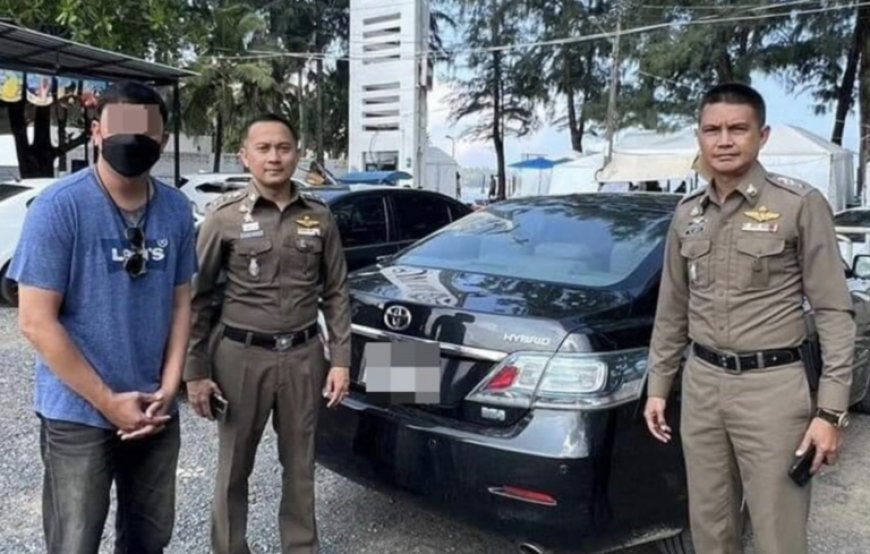 PHUKET POLICE FINE MAN FOR DRIVING CAR ALONG KAMALA BEACH